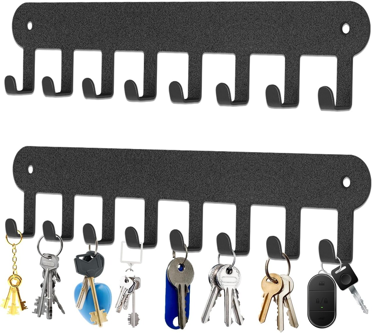 2 Pack Wall Mount Key Holder, Key Hanger Wall Mount with 8 Hooks, Adhesive Key Holder for Wall, No-Drill Decorative Black Key Rack for Living Room, Kitchen, or Bathroom